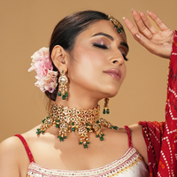 Gold Plated Kundan Bridal Necklace Set for Wedding