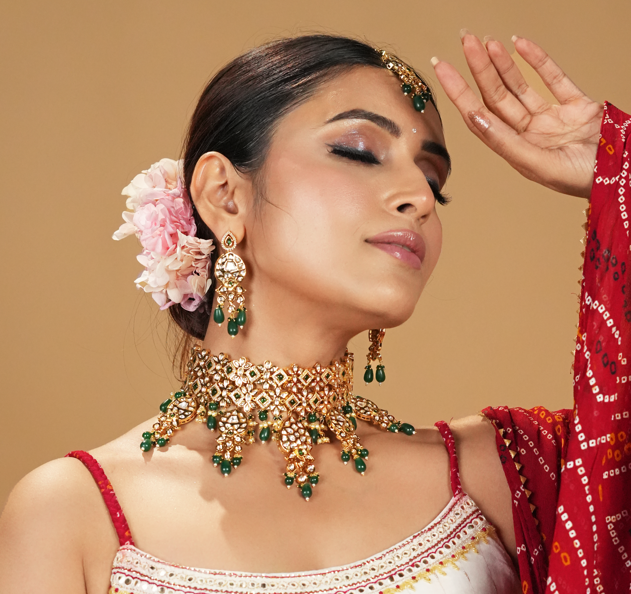 Gold Plated Kundan Bridal Necklace Set for Wedding