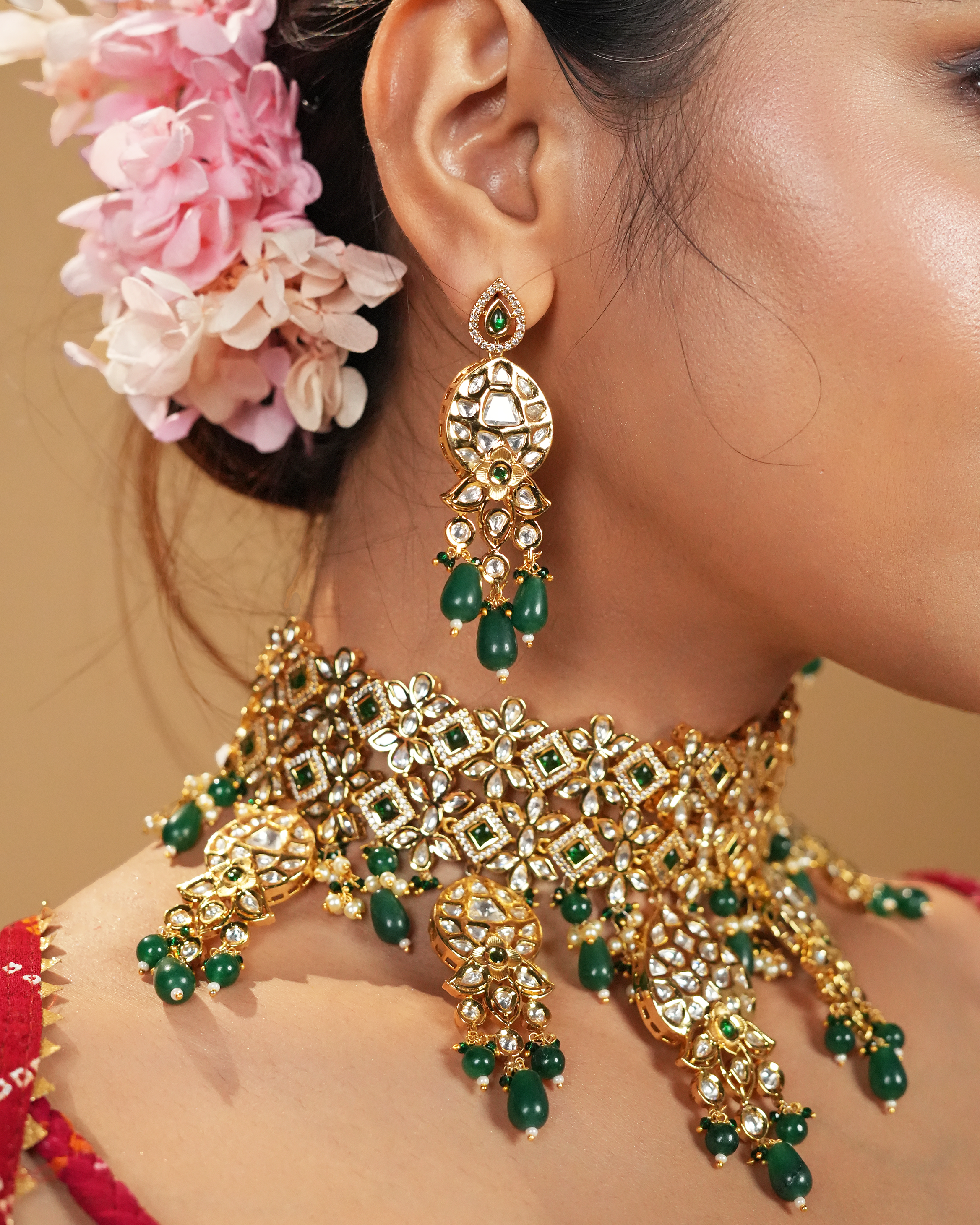 Gold Plated Kundan Bridal Necklace Set for Wedding