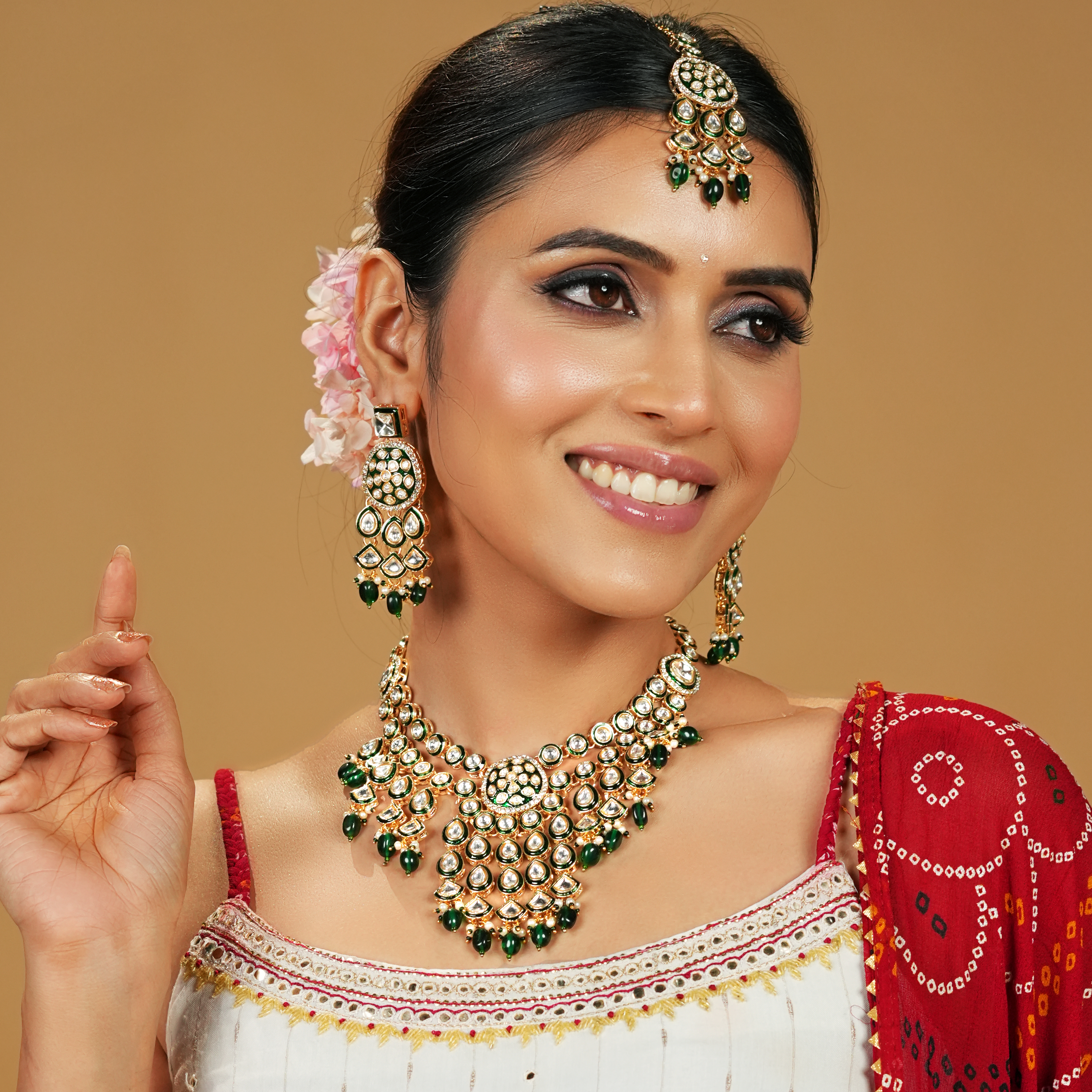 Royal Green Meenakari Kundan Necklace Set