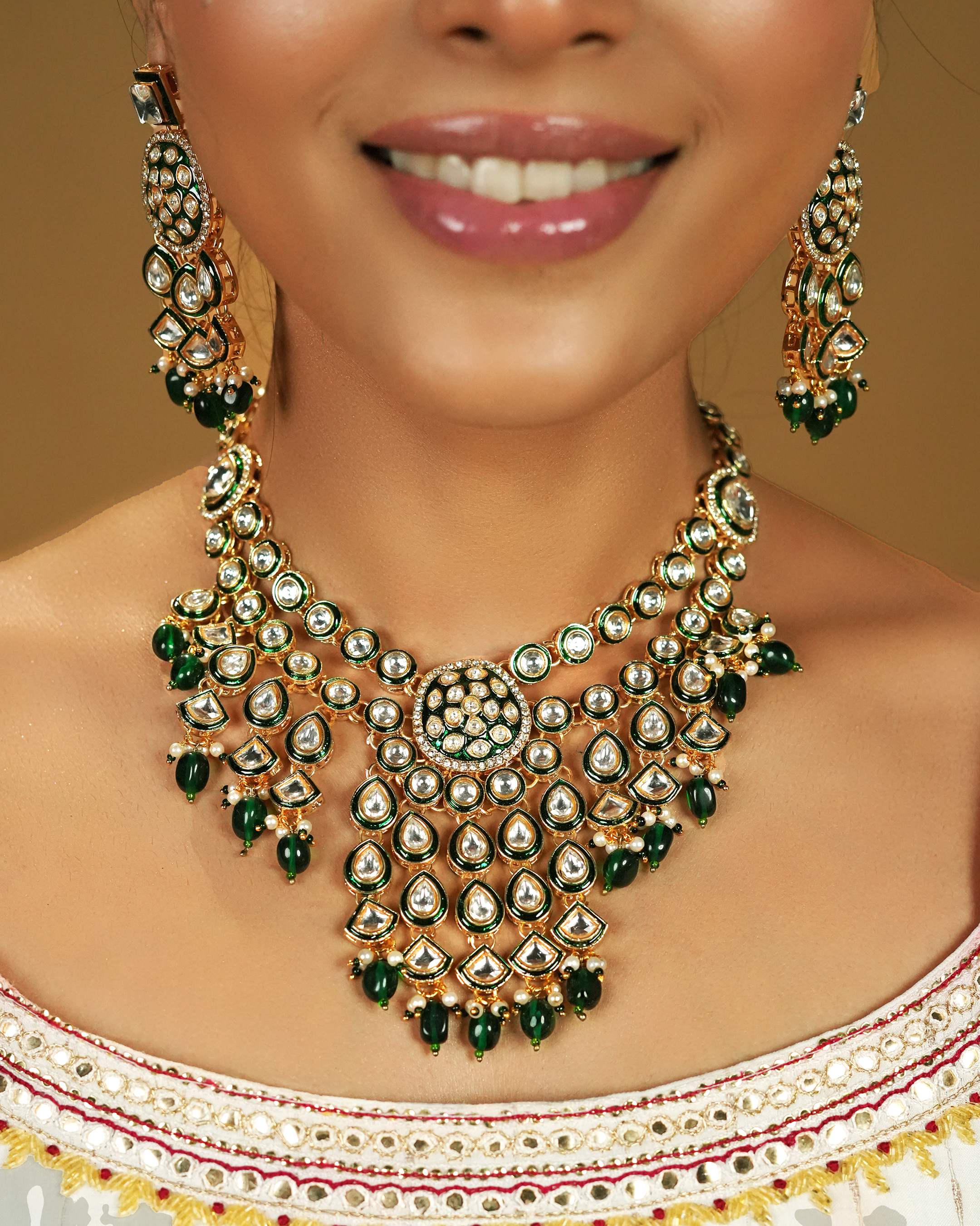 Royal Green Meenakari Kundan Necklace Set