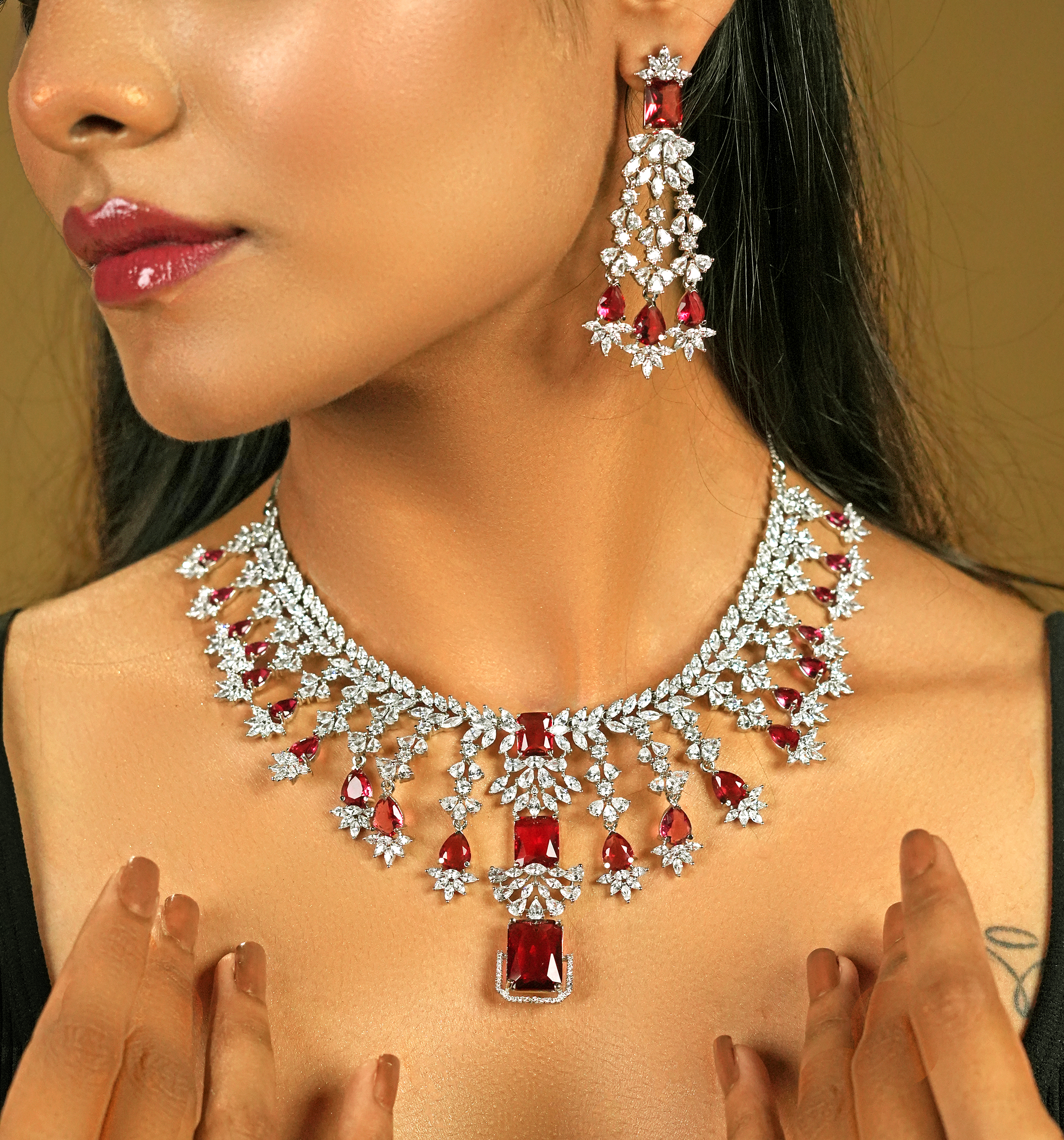 Royal Red Ruby and Diamond Necklace