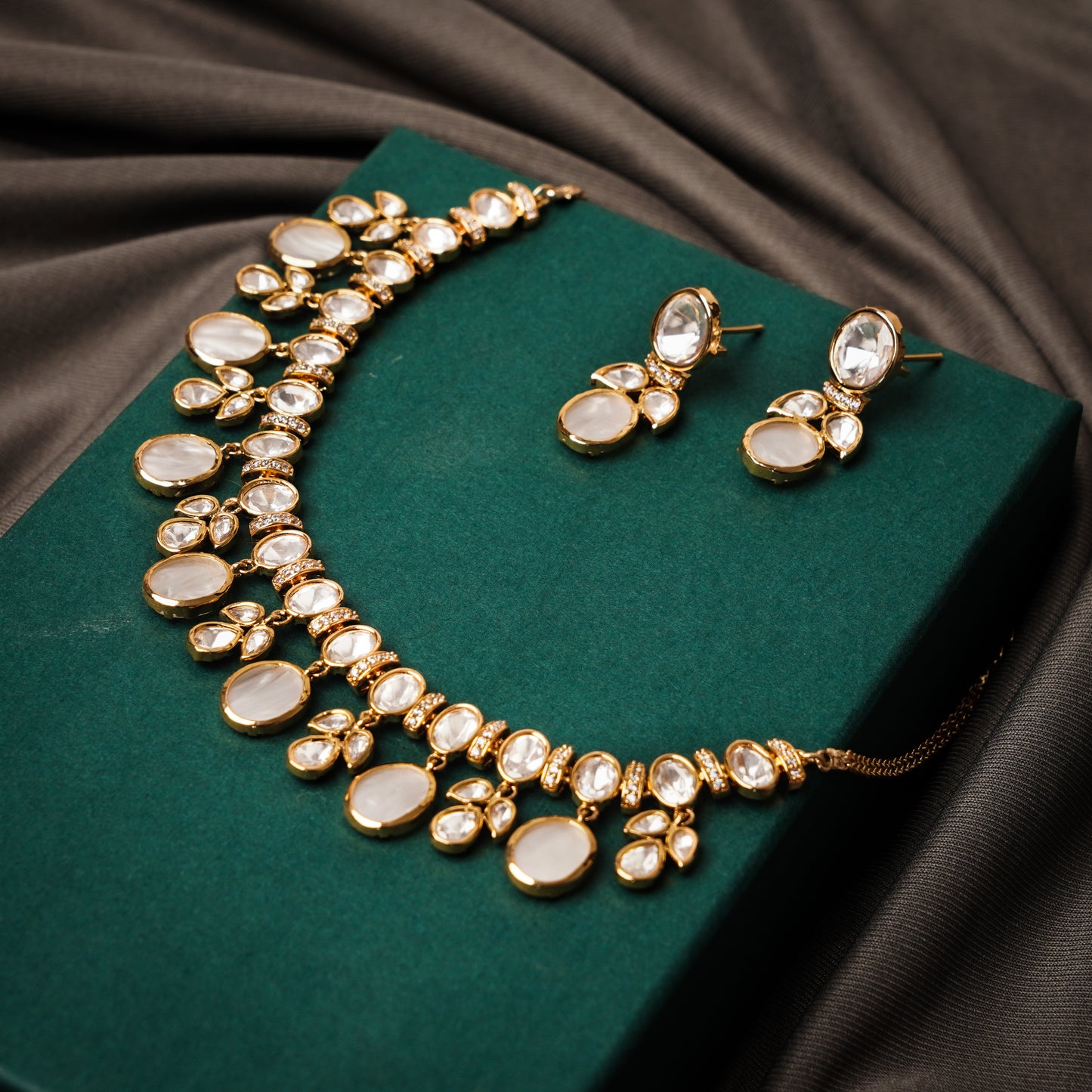 Gold Moissanite Kundan Necklace Set