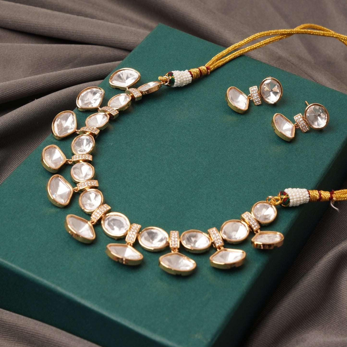 Classic 2 Liner Polki Necklace Set