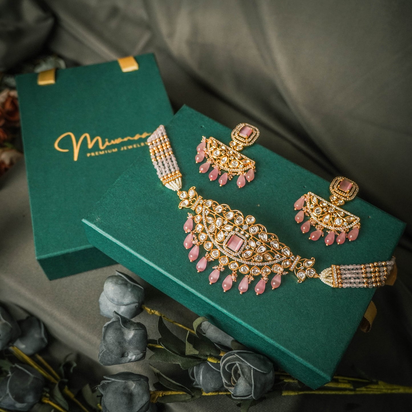 Rose Gold Designer Choker Kundan Set