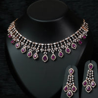 Gracy Ruby Rose gold CZ Designer Necklace Set-Mivanaa