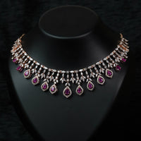 Gracy Ruby Rose gold CZ Designer Necklace Set-Mivanaa