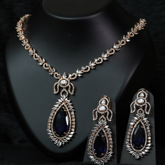 Luxury Sapphire Blue Rose Gold Jewelry Set - Mivanaa