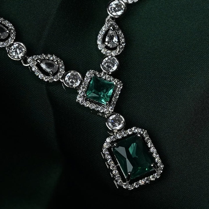 Mivanaa Emerald American Diamond Necklece Set - Mivanaa