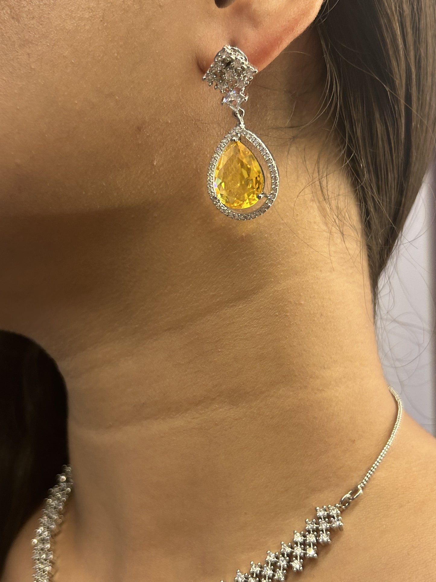 Yellow Stone American Diamond Pendent Set