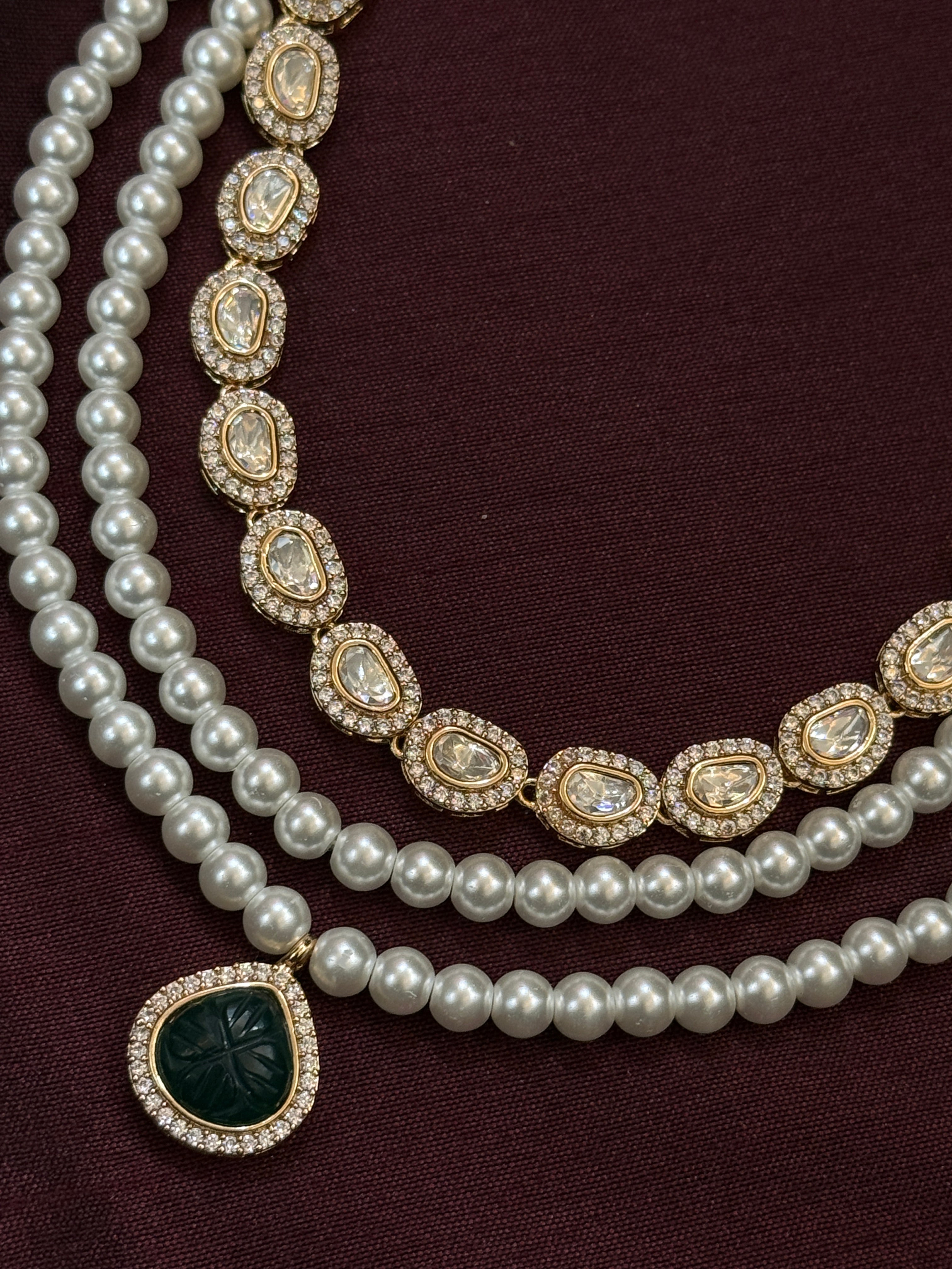 Queen Pearl Emerald  Polki Necklace Set