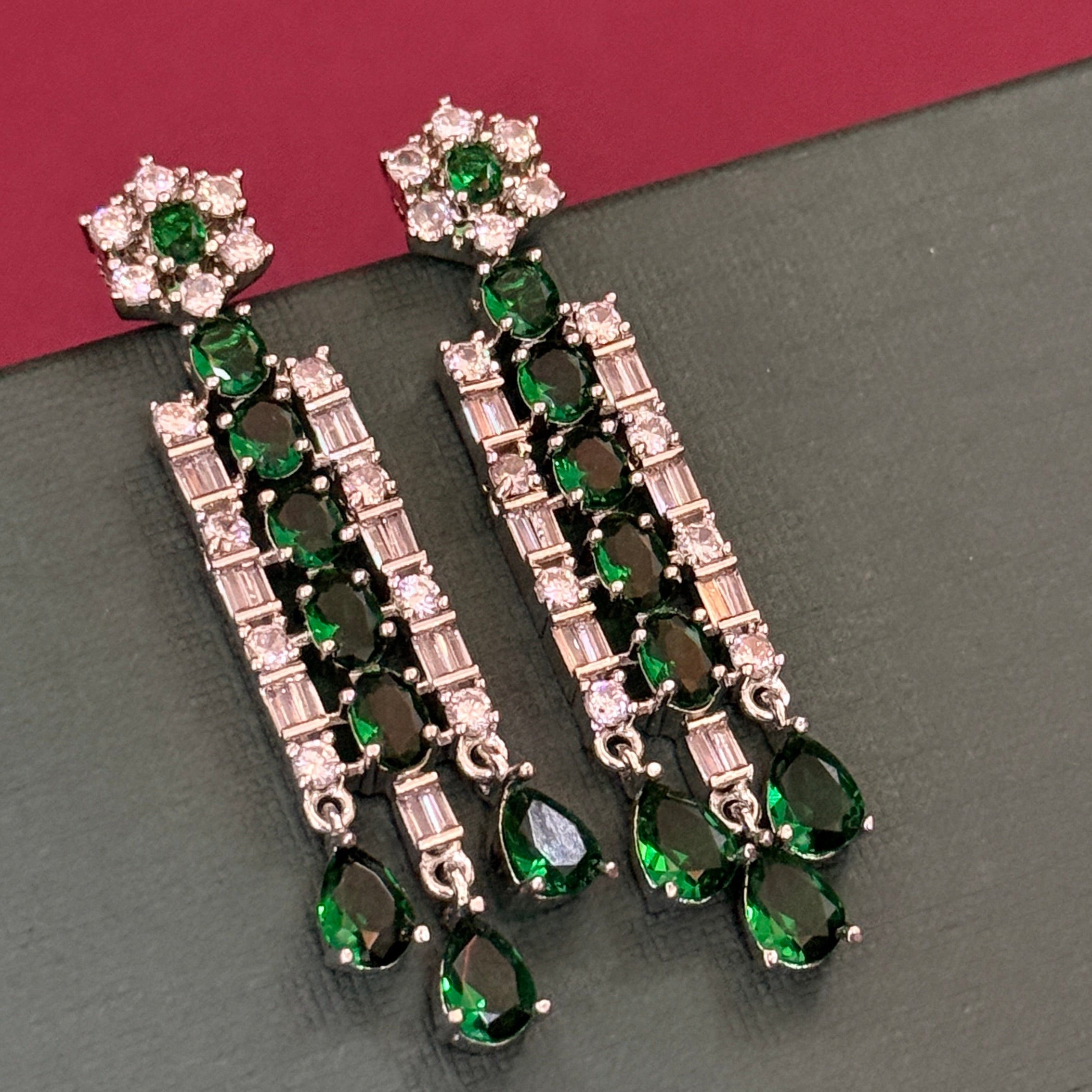 Emerald Green AD Stone Layered Necklace Set