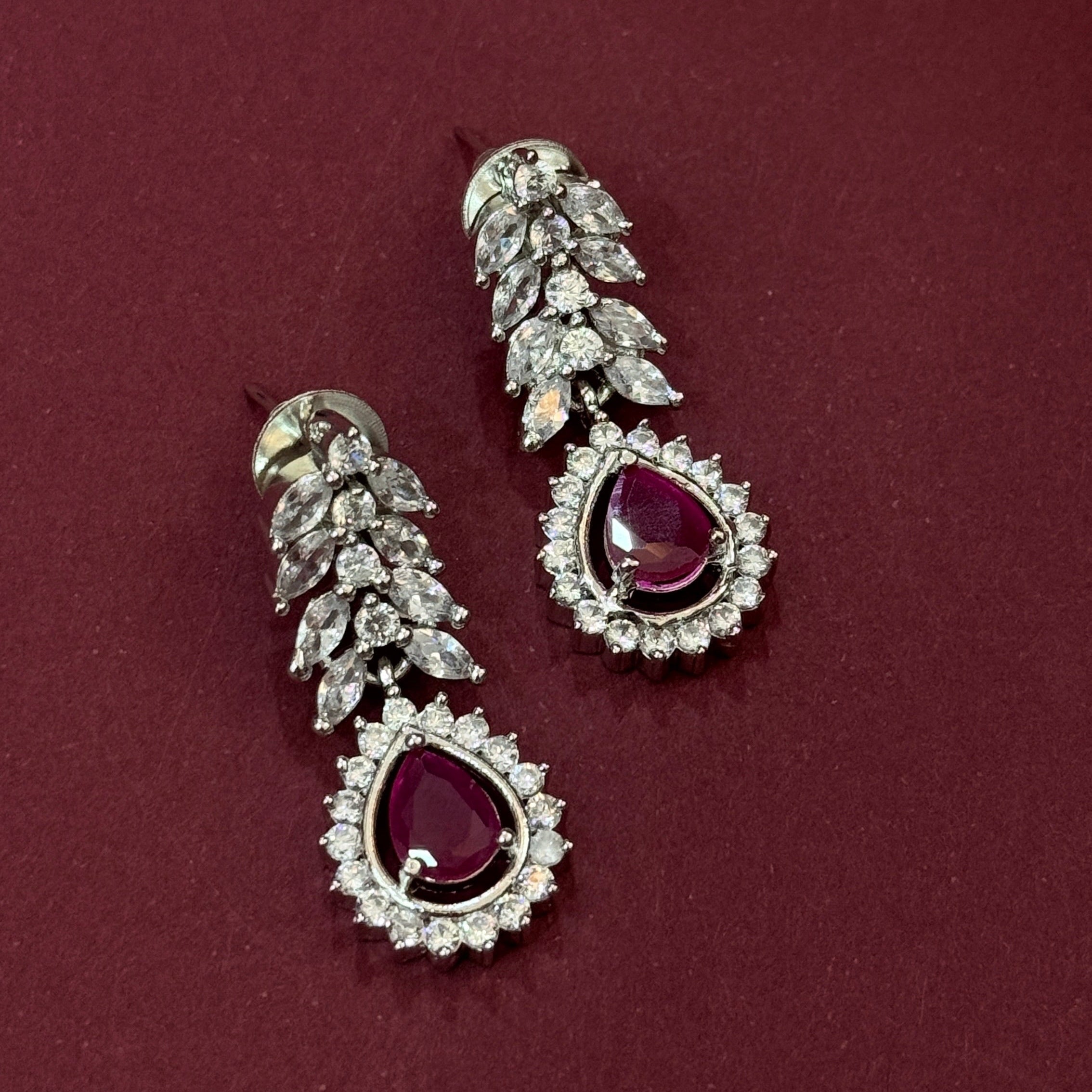 Ruby Glow Leaf Design AD Necklace Set