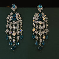 Luxury Blue Crystal Chandelier Earrings in Silver Tone