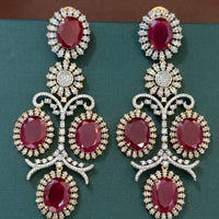 Royal Ruby Red American Diamond Chandelier Earrings