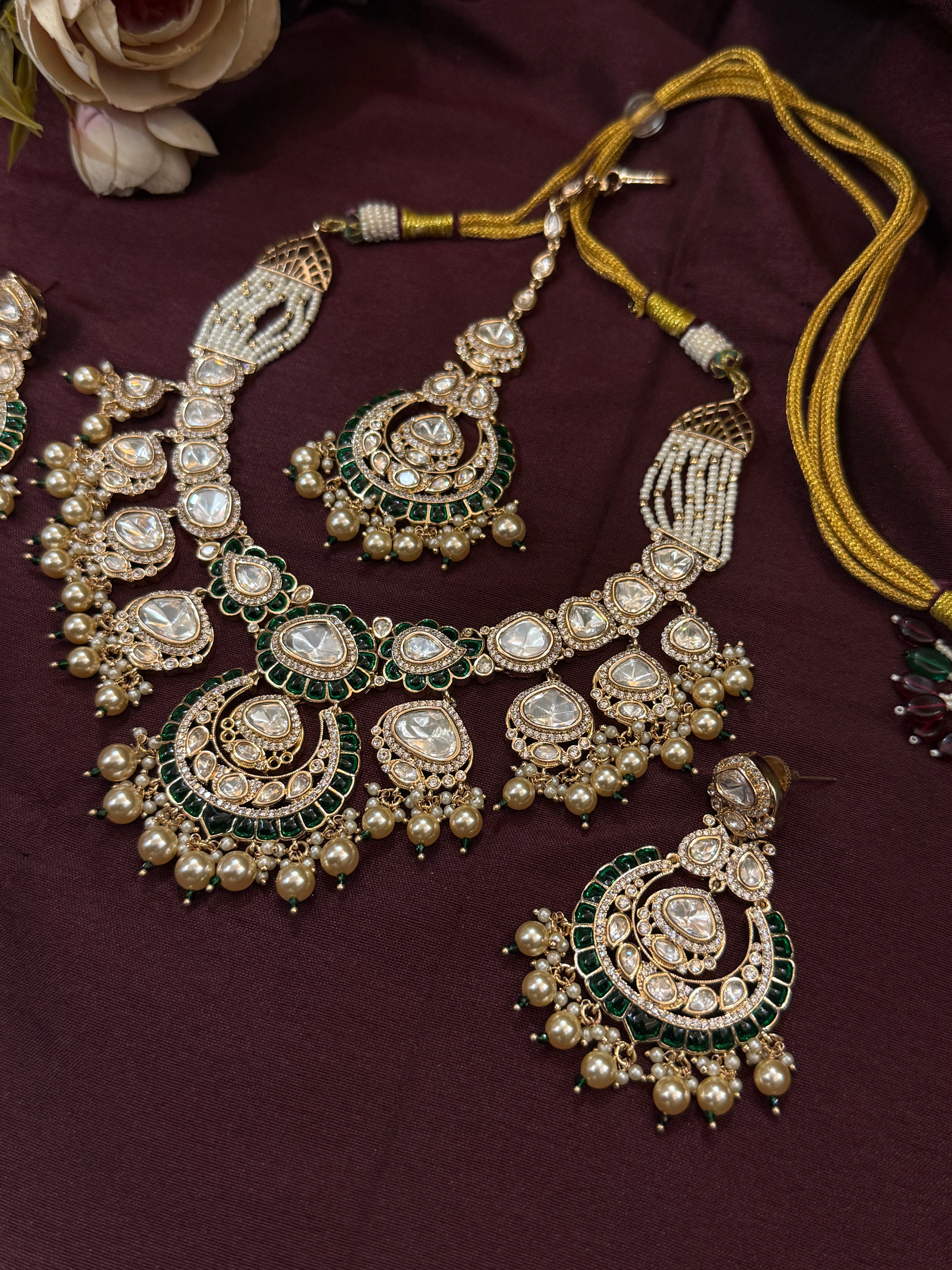 Green Enamel & Pearls |Royal Polki Wedding Necklace