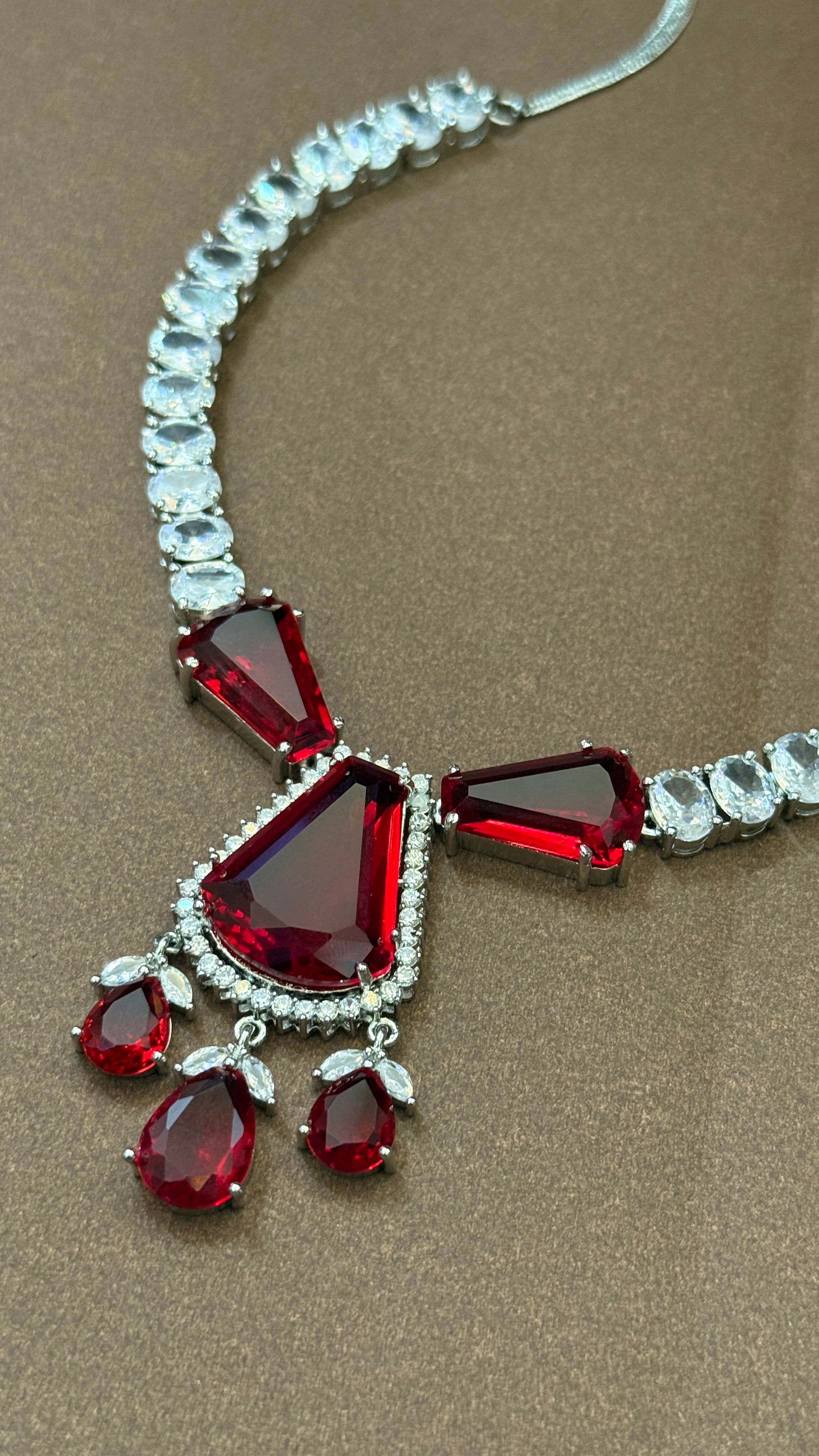Imperial Ruby American Diamond Necklace Set