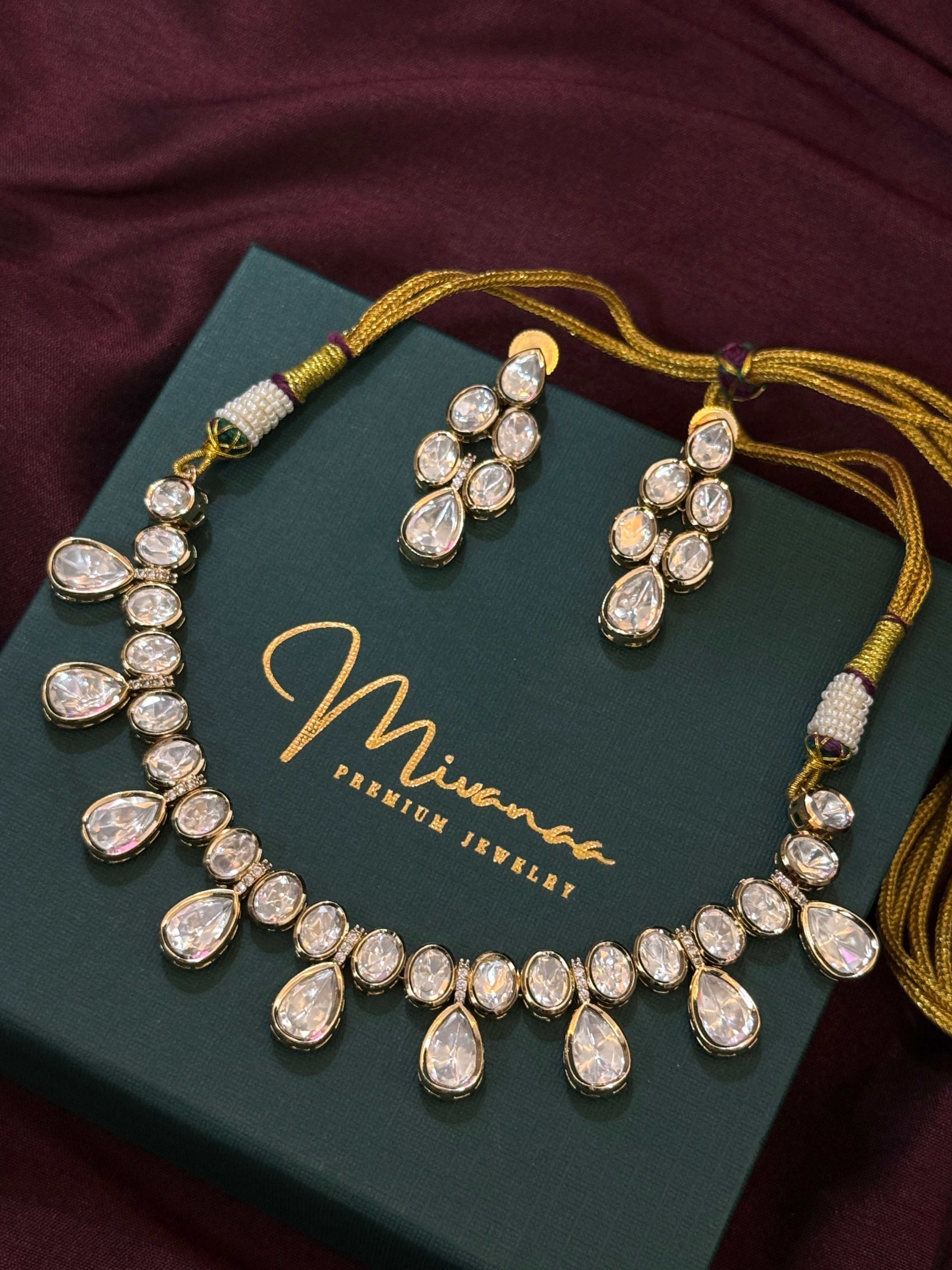 Regal Aura Moissanite Polki Gold Finish Necklace Set