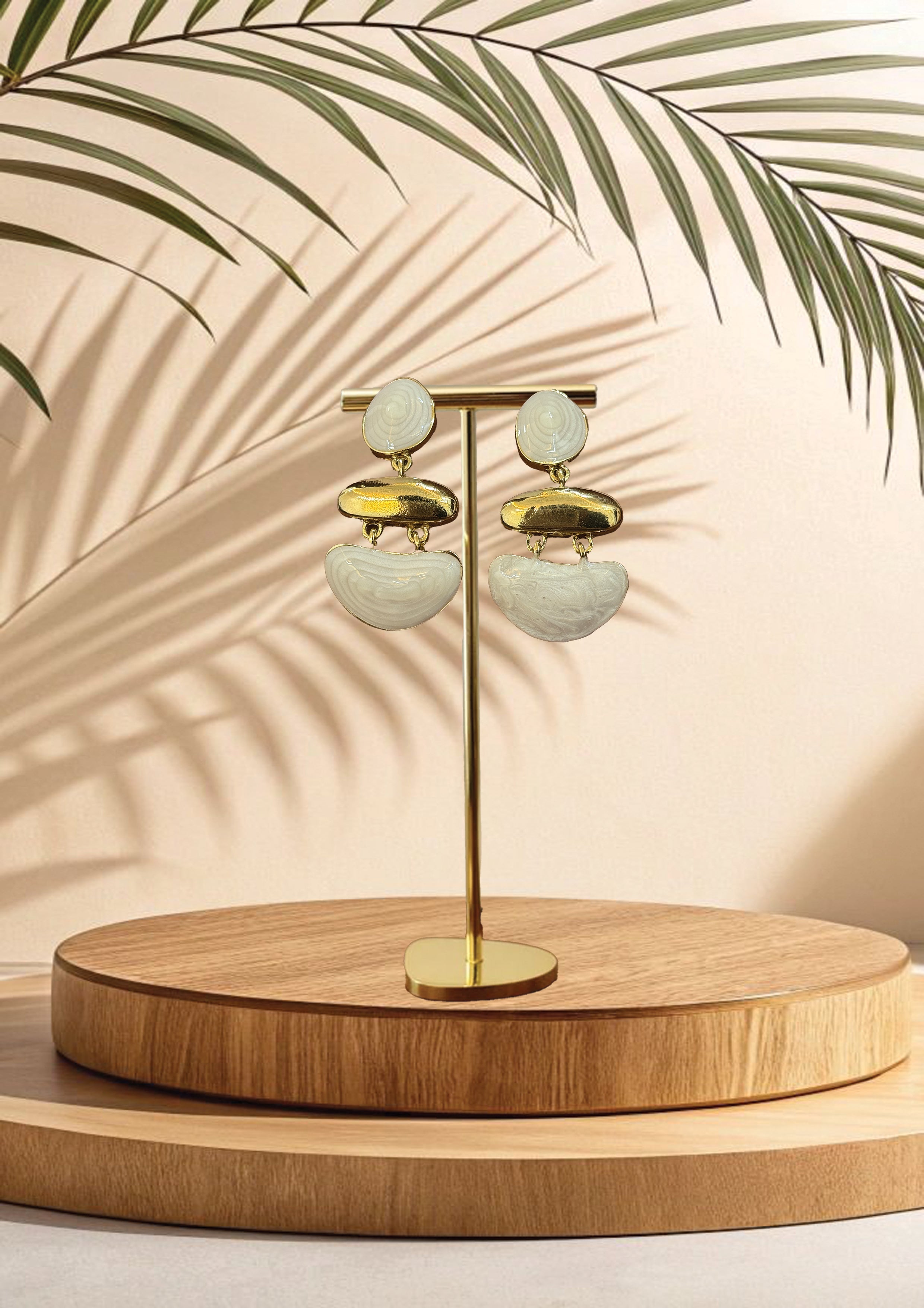 Ivory Elegance Geometric Drop Earring-Mivanaa