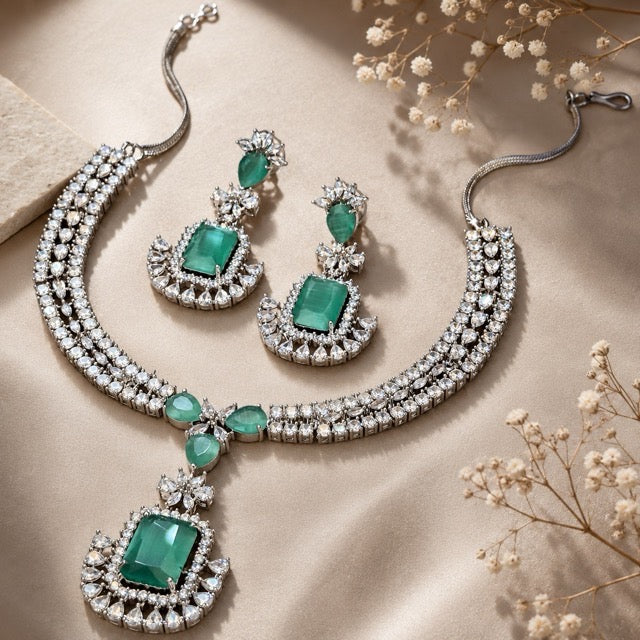Mint Royale CZ & Doublet Stone Partywear Necklace Set