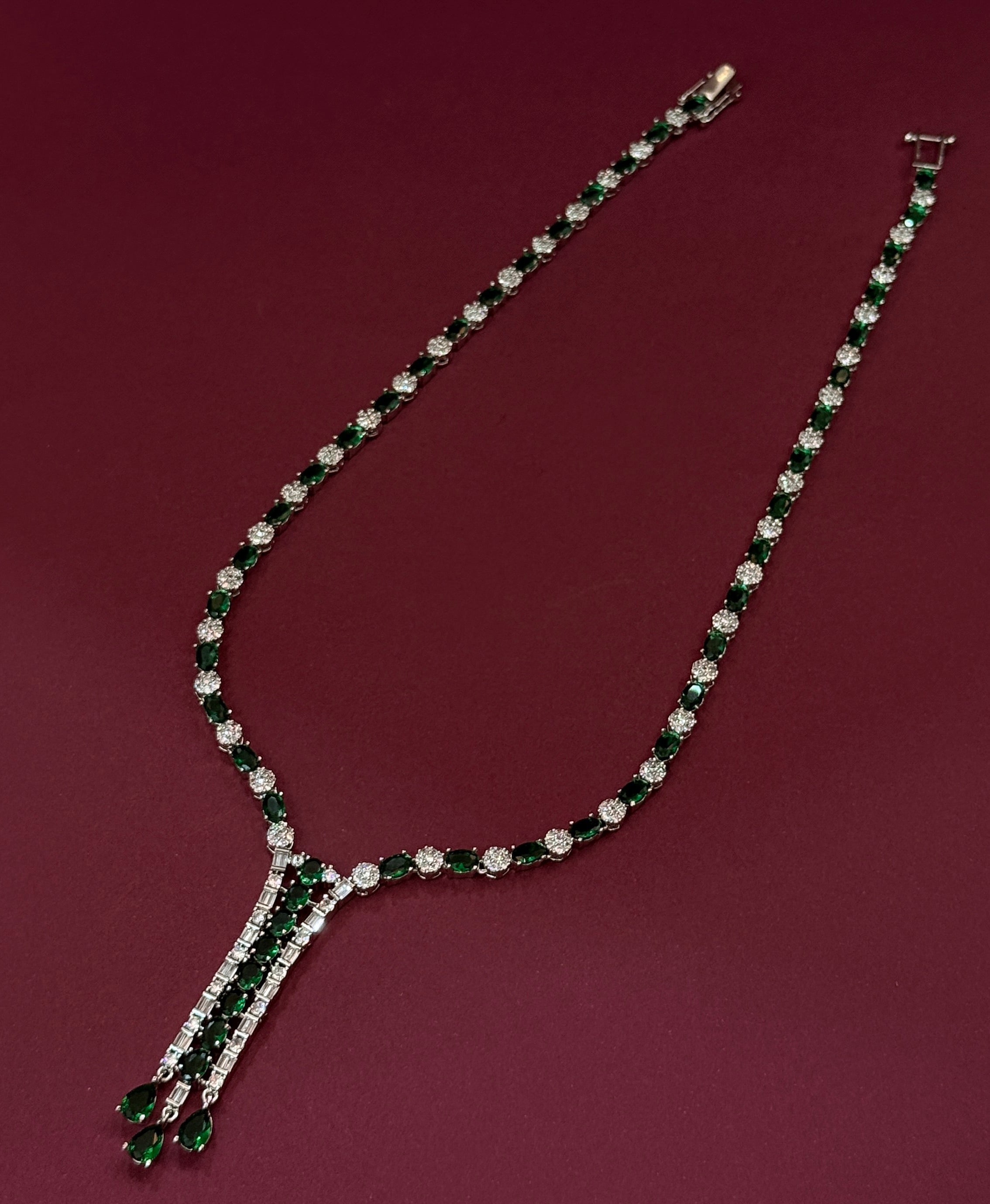 Emerald Green AD Stone Layered Necklace Set