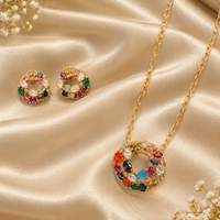 Multicolour Zirconia Pendant and Earring Set – Gold-Tone Statement Jewellery