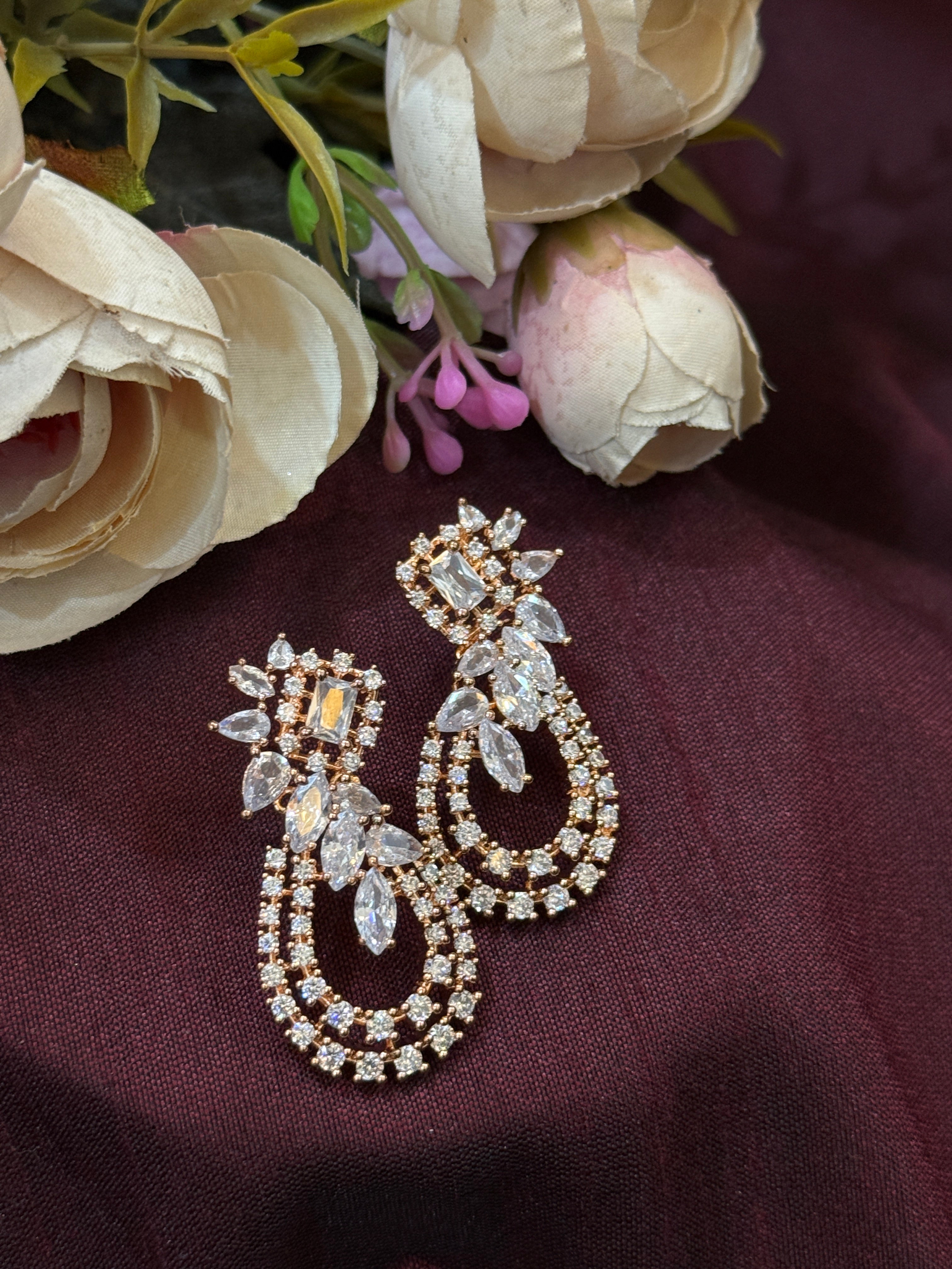 Graceful Loop Drop American Diamond Earrings