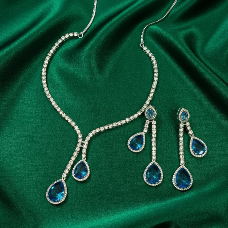 Elegant Blue Stone Necklace and Earring Set