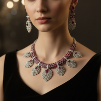 Elegant Maroon Crystal Wedding Jewellery Set