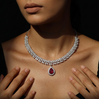 Ruby Glow Leaf Design AD Necklace Set