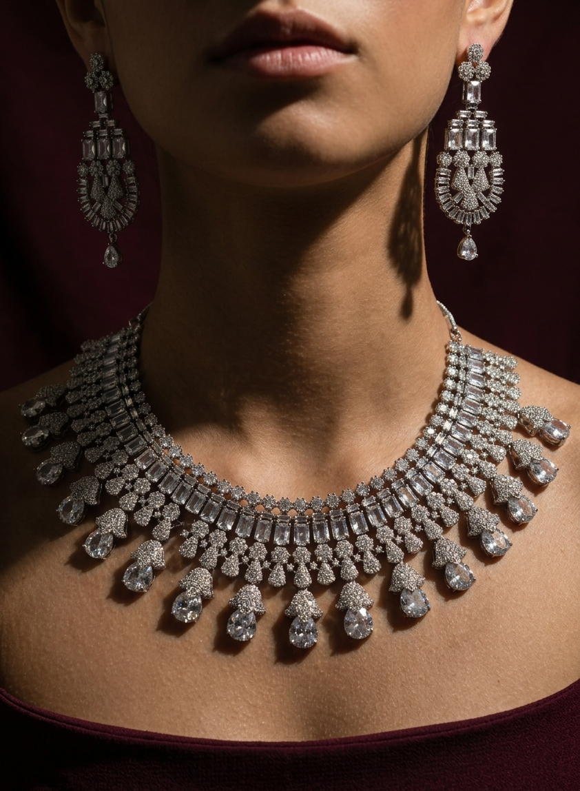 Royal Radiance American diamond CZ Choker Necklace Set