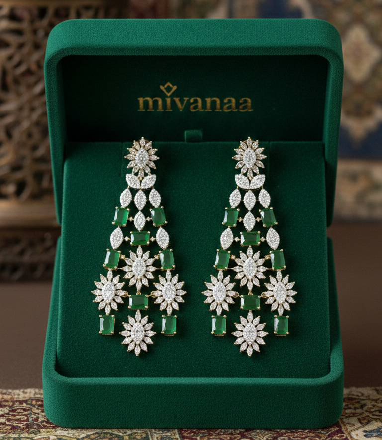 Emerald Green American Diamond Earrings