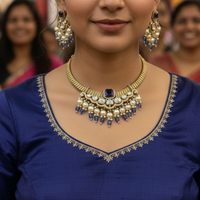 Neelam Royale Kundan Blue Hasli Necklace