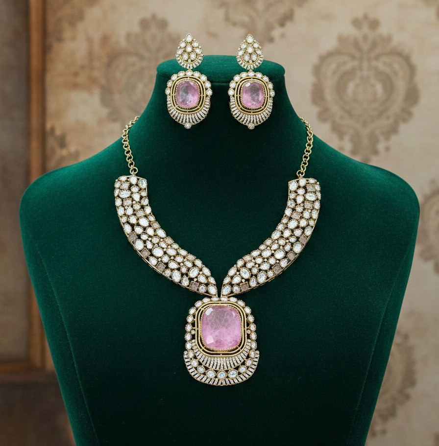 Blush Rose Regal American Diamond Necklace Set