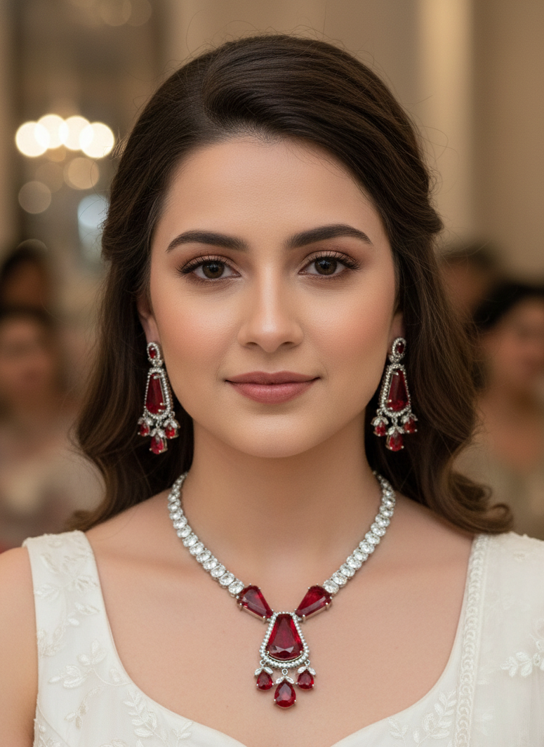 Imperial Ruby American Diamond Necklace Set