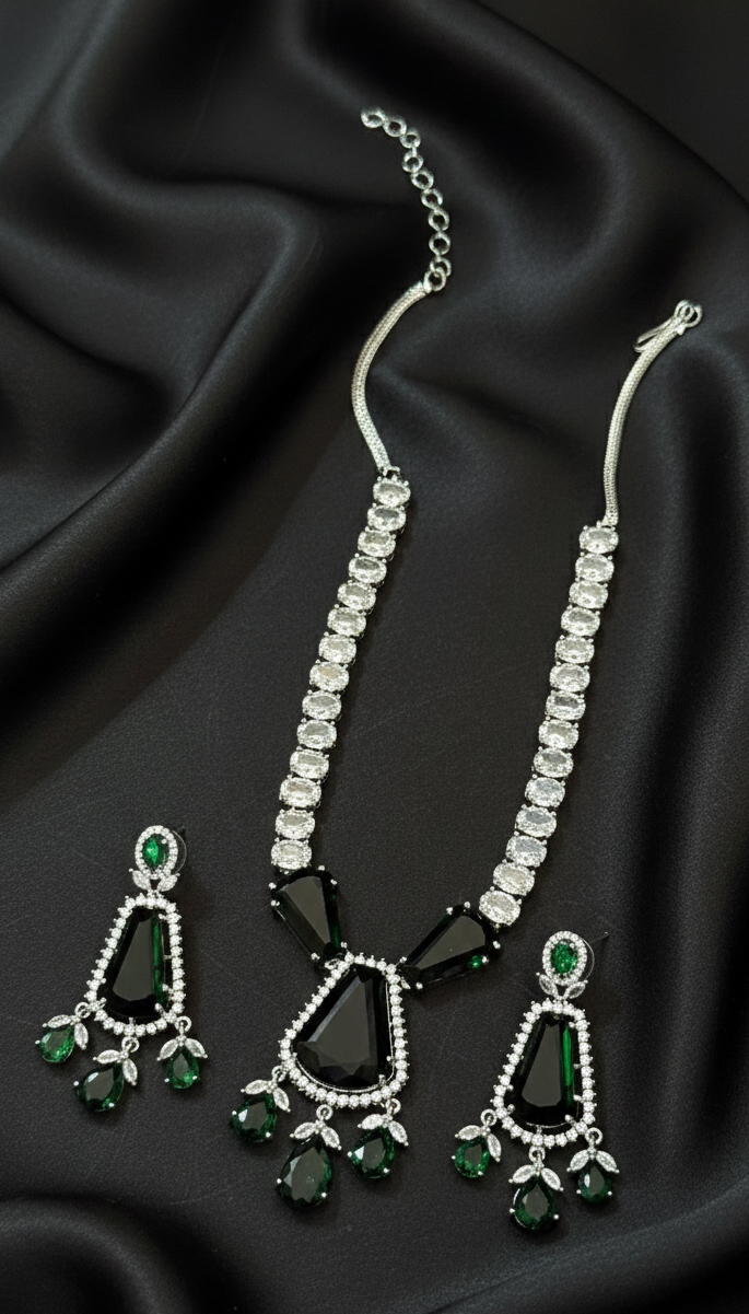 Imperial Emerald Grace American Diamond Necklace Set