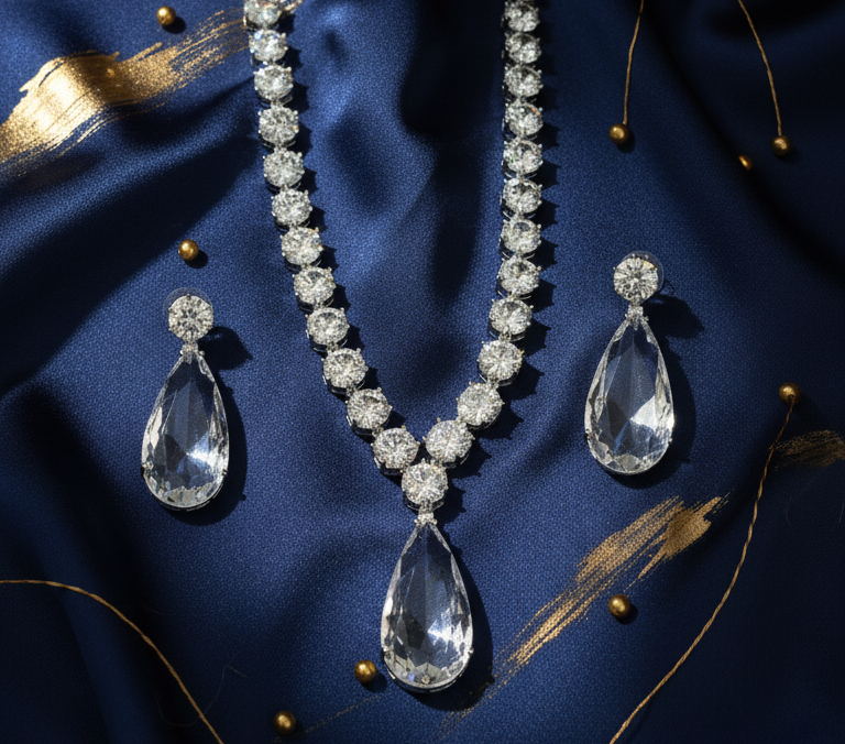 Dazzling Diamond Teardrop Necklace & Earring Set