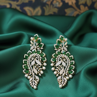 Emerald Green Leaf  American Diamond Earrings