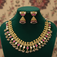 Ruby Kundan Gold-Polish Necklace Set