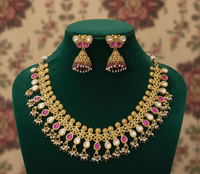 Ruby Kundan Gold-Polish Necklace Set