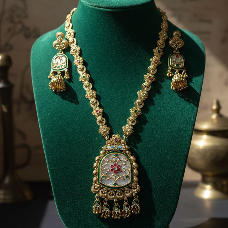 Traditional Gold Plated Kundan Meenakari Necklace Set