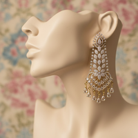 Bridal Style American Diamond Long Earrings with Teardrop Stones