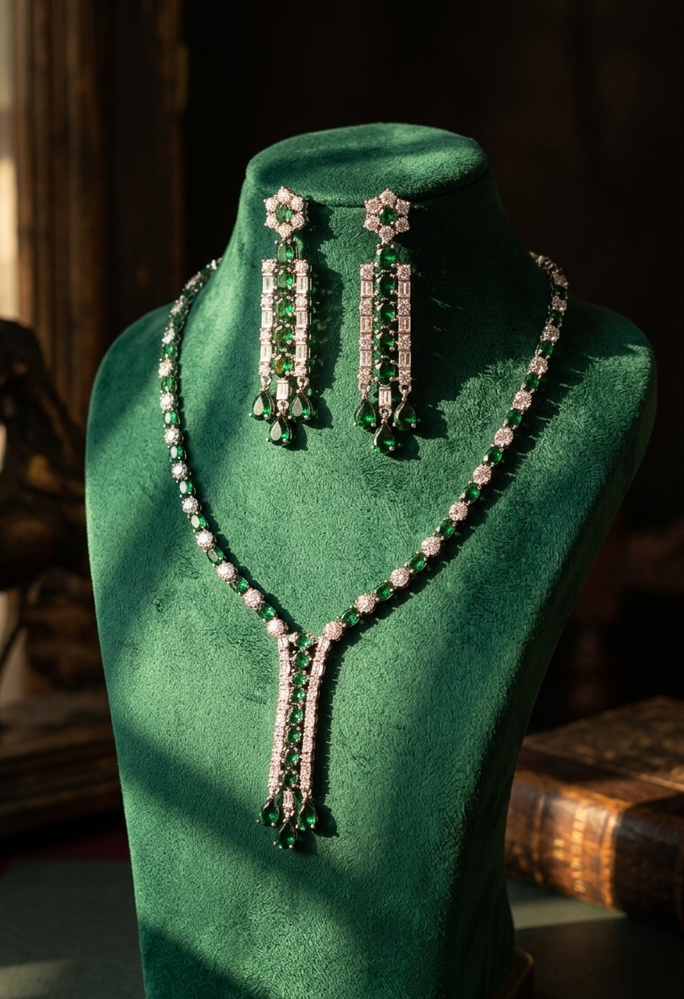 Emerald Green AD Stone Layered Necklace Set