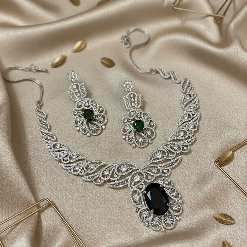 Green Crystal American Diamond Set