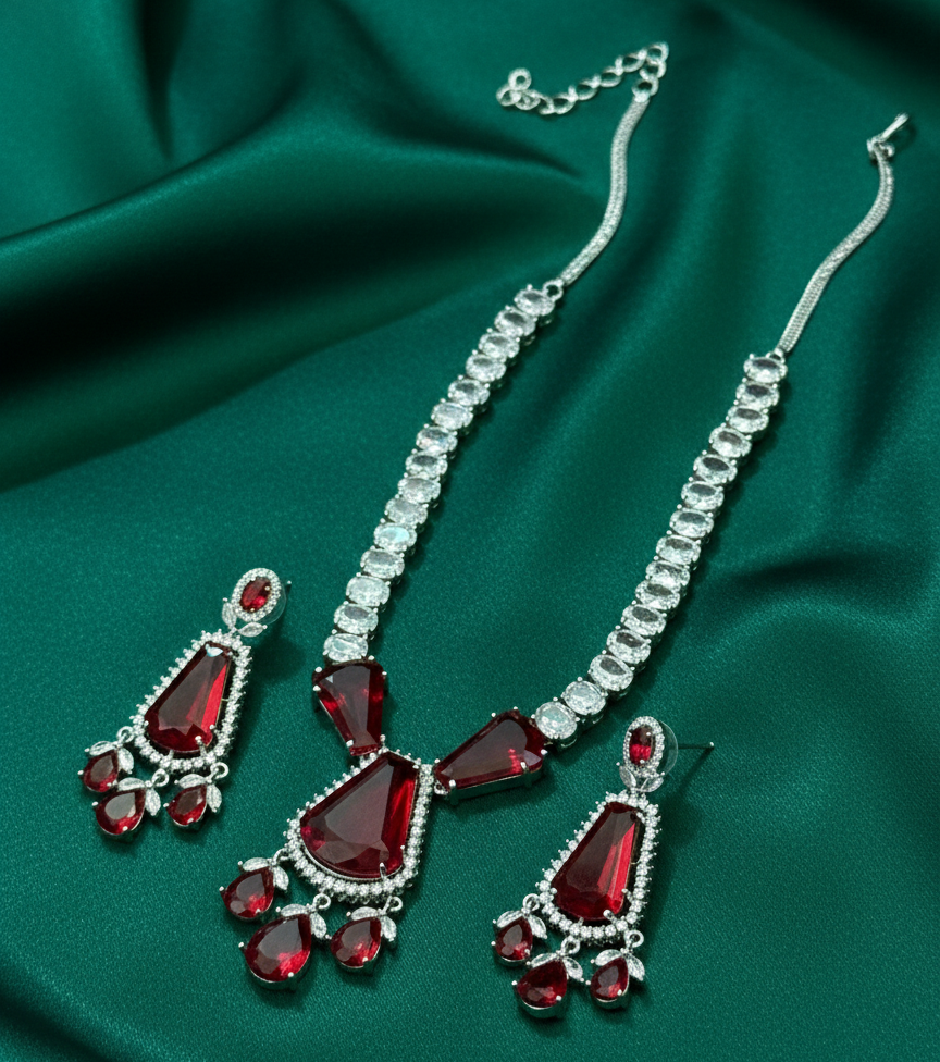 Imperial Ruby American Diamond Necklace Set