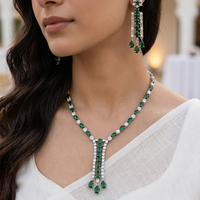 Emerald Green AD Stone Layered Necklace Set