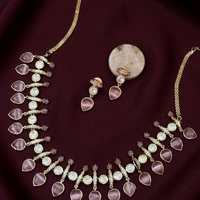 Real Polki baby pink Necklace & Earrings Set