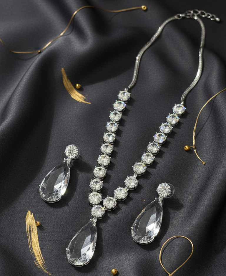 Dazzling Diamond Teardrop Necklace & Earring Set