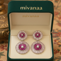 Pink Crystal Sunburst Pearl Stud & Drop Earrings