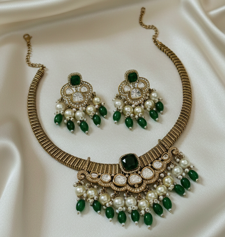 Neelam Royale Kundan Green Hasli Necklace